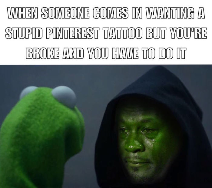Kermit and Evil Kermit meme about tattoo regrets.