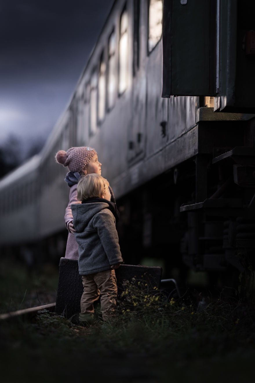 Stadthagen, Germany - Kids In Front Of A "Santa Claus Train" (Train Runs With A Steam Engine In The Holiday Season To Take People To The Christmas Markets)
