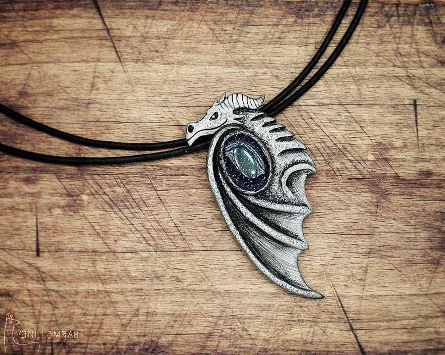 Dragon Necklace With "Starry Night Sky" Blue Goldstone