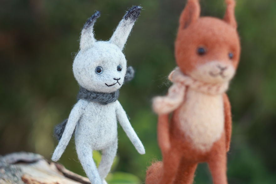 Felted Squirrel And Hare Toys Are Going Somewhere.