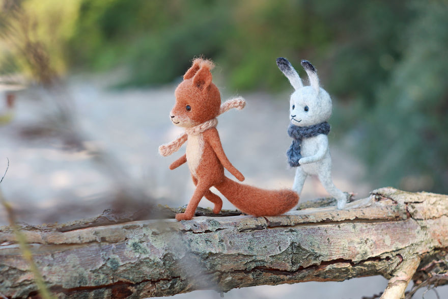 Felted Squirrel And Hare Toys Are Going Somewhere.