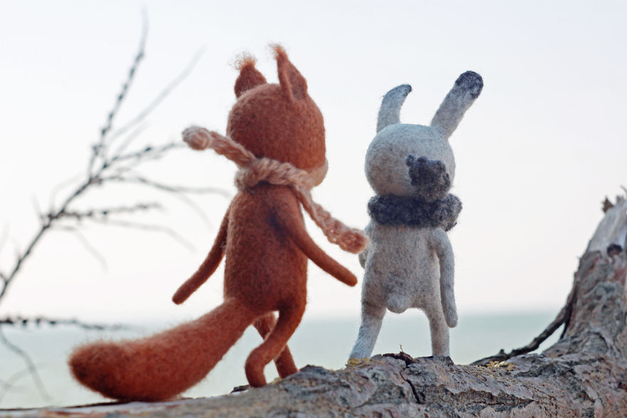Felted Squirrel And Hare Toys Are Going Somewhere.