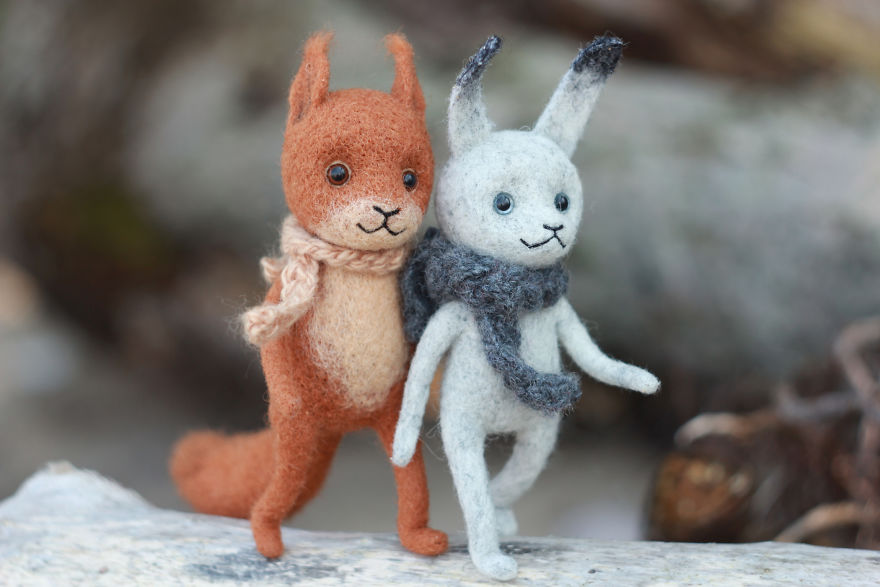 Felted Squirrel And Hare Toys Are Going Somewhere.