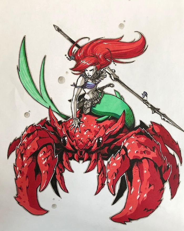 Ariel Riding Sebastian Into Battle