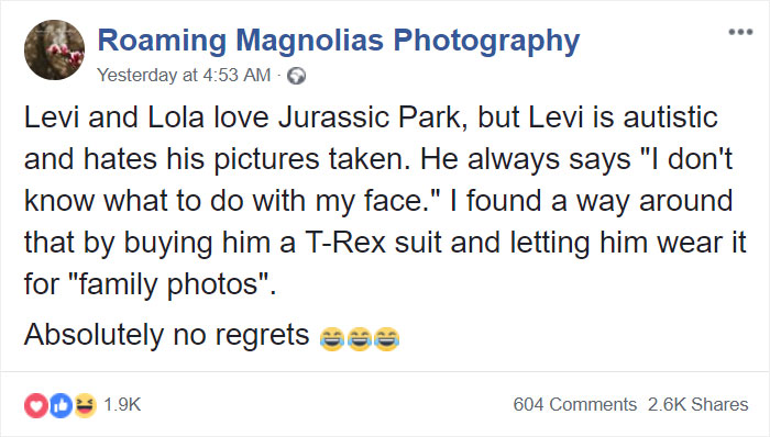 Internet Is Laughing At These Family Pics After Mom Lets Autistic Son Wear T-Rex Suit As He Hates Being Photographed Internet Is Laughing At These Family Pics After Mom Lets Autistic Son Wear T-Rex Suit As He Hates Being Photographed