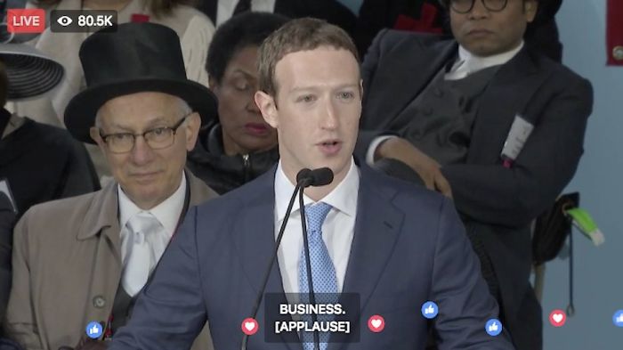 Screenshot Of Facebook Livestream Of Mark Zuckerberg Giving A Speech At Harvard