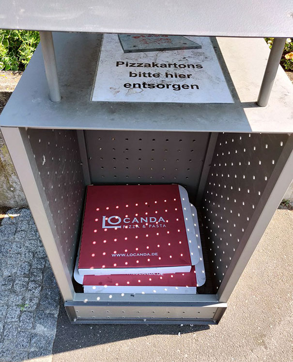 The City I Live In Has Trash Cans Dedicated To Pizza Packaging Near The River