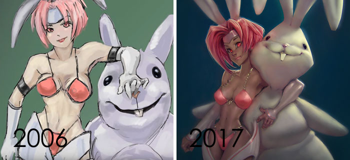 First One Done September 2006, Second Done June 2017. I'm So Scared People Will Say The Left One Looks Better