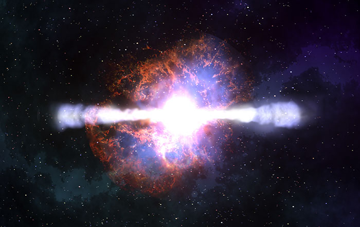 Bright cosmic explosion in deep space representing one of the significant events predicted for Earth in the next trillion years
