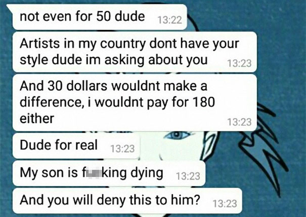 Man Orders Artist To Paint His Portrait For Free Because His Son 'Has Cancer', Gets The Response He Deserves