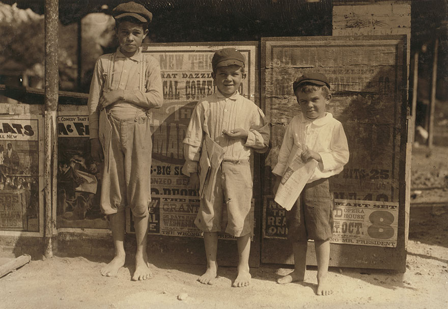 San Antonio Newsboys Need Supervision. Here Are Three Brothers. They All Start Out At 6:00 A.m. And Sell Until 9:00 And 10:00 P.m. Nearly Every Day Except Sunday. I Found Them Selling After Ten P.m. Boyce Said "We Don't Go To School; Got To Sell Papers. Father Is Sick." Location: San Antonio, Texas