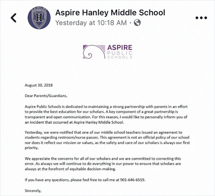 People Can't Believe The Shocking Note This Teacher Gave To A Kid After They Asked For A Permission To Go To The Bathroom