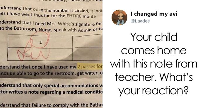 People Can’t Believe The Shocking Note This Teacher Gave To A Kid After They Asked For A Permission To Go To The Bathroom