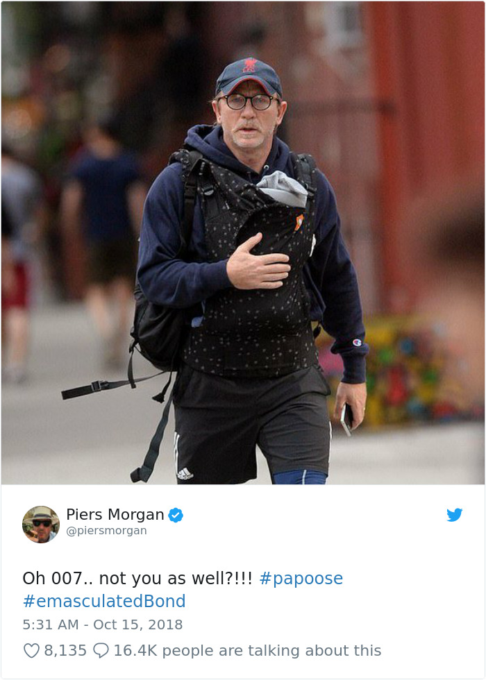 18 Best Responses To Piers Morgan Who Mocked Daniel Craig For Carrying His Baby In A 'Emasculating' Baby Carrier
