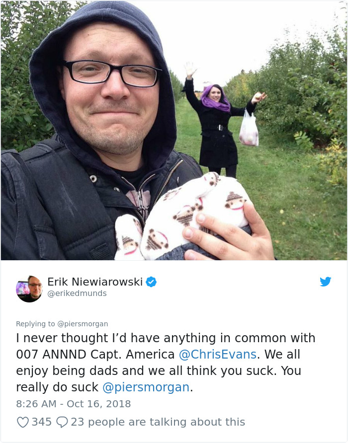 18 Best Responses To Piers Morgan Who Mocked Daniel Craig For Carrying His Baby In A 'Emasculating' Baby Carrier 18 Best Responses To Piers Morgan Who Mocked Daniel Craig For Carrying His Baby In A 'Emasculating' Baby Carrier