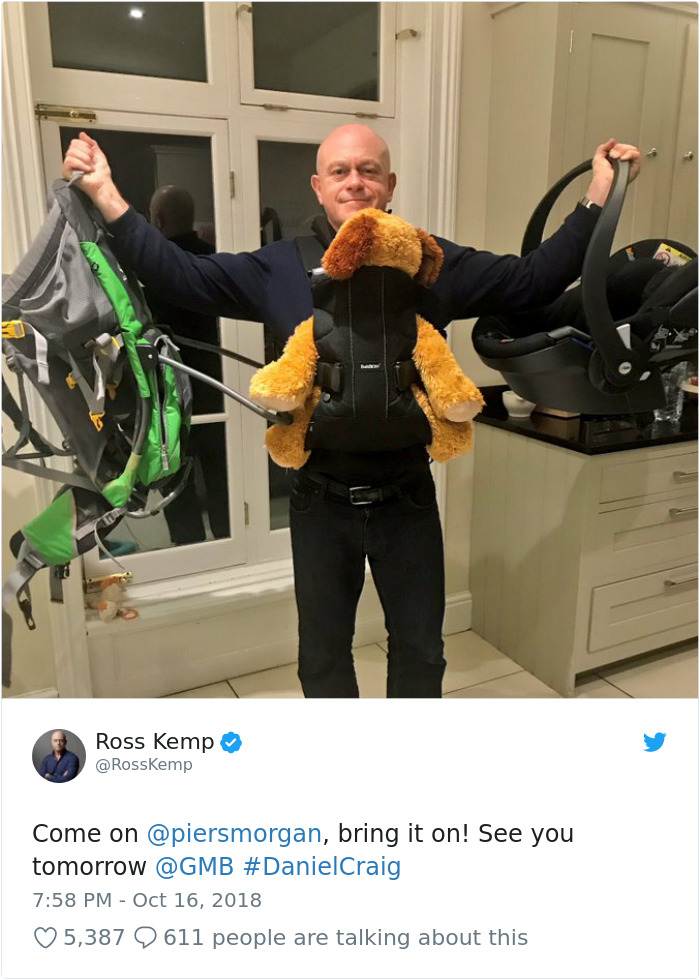 18 Best Responses To Piers Morgan Who Mocked Daniel Craig For Carrying His Baby In A 'Emasculating' Baby Carrier 18 Best Responses To Piers Morgan Who Mocked Daniel Craig For Carrying His Baby In A 'Emasculating' Baby Carrier