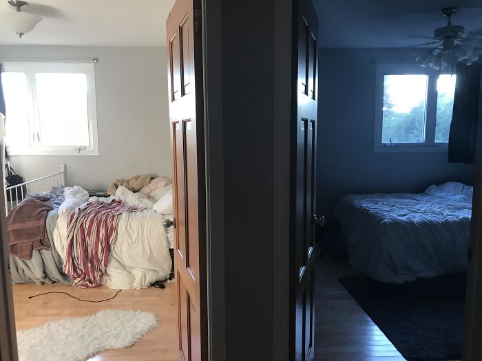 The Difference In Lighting Between My Sister’s Room Vs My Room At The Exact Same Time Of Day