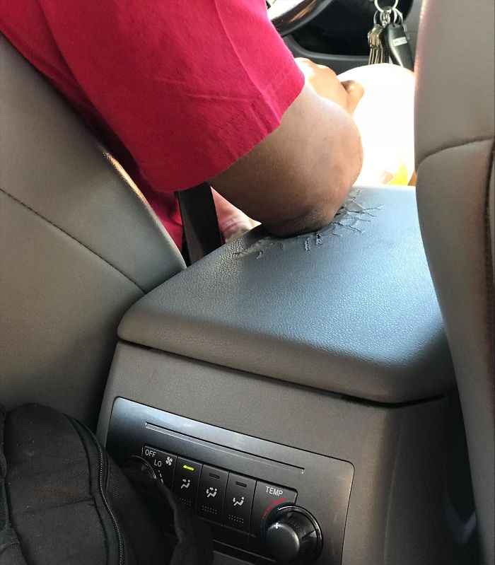My Uber Driver’s Consistent Arm Placement Has Worn The Top Of The Center Console