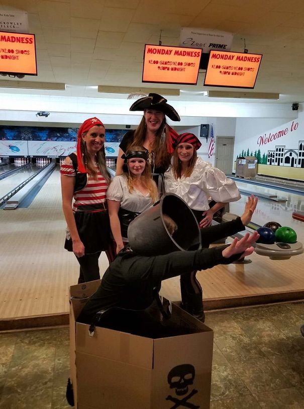 My Wife Went To A Pirate Themed Charity Bowling Event But Decided Last Minute She Didn't Want To Dress Like A Pirate Since She Figured Everyone Else Would Be. So She Went As A Cannon