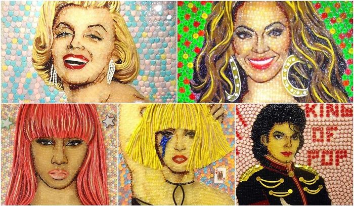 Celebrity Portraits Made Of Thousands Of Sweets
