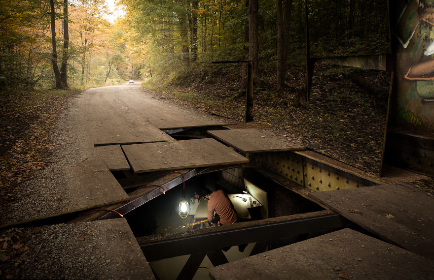 I Transformed A Dirt Road Into A Surreal Workshop Using Foam Boards And Other Props I Transformed A Dirt Road Into A Surreal Workshop Using Foam Boards And Other Props