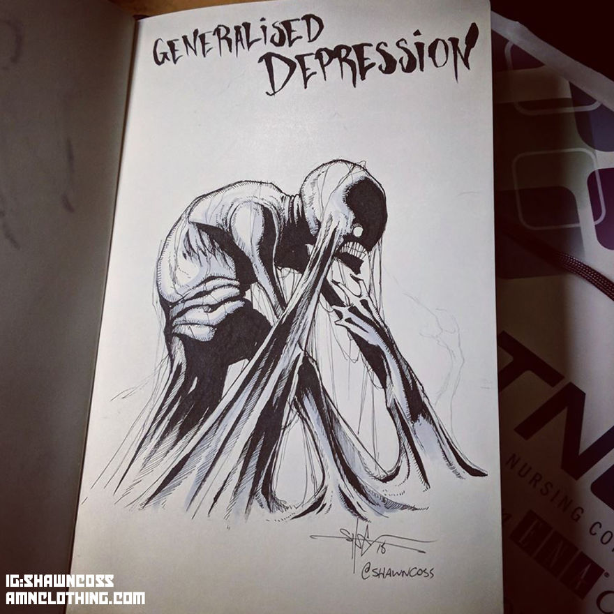 Illustration of mental illness depicting generalized depression through a haunting figure.