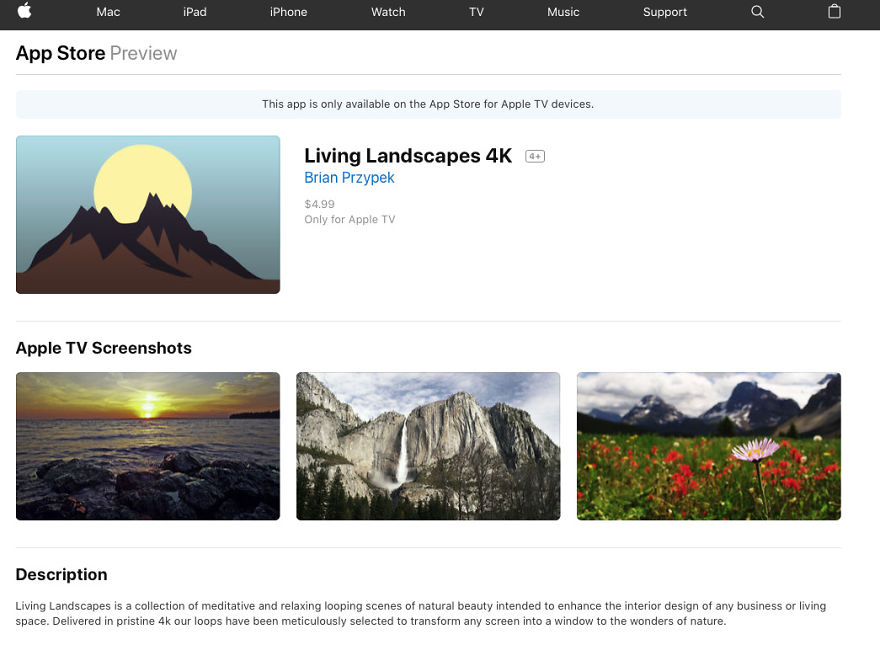 I Made A 4k App For Apple Tv Called:
living Landscapes 4k