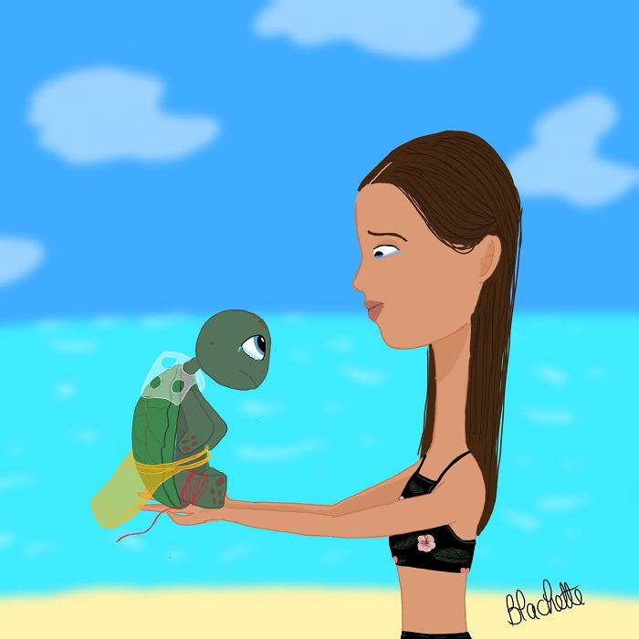 Turtle Trapped By The Plastic