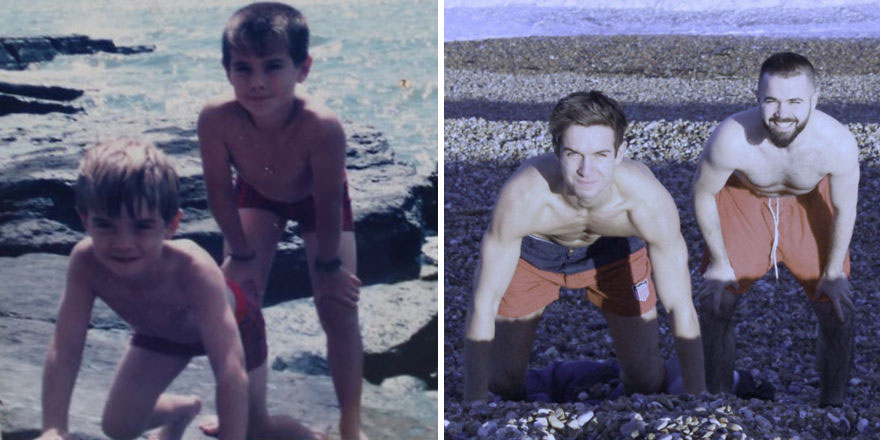 My Brother And I Recreated Childhood Photos As A Gift To Our Mom On Her 50th Birthday