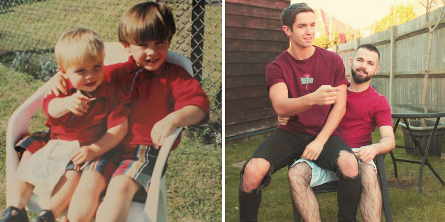 My Brother And I Recreated Childhood Photos As A Gift To Our Mom On Her 50th Birthday