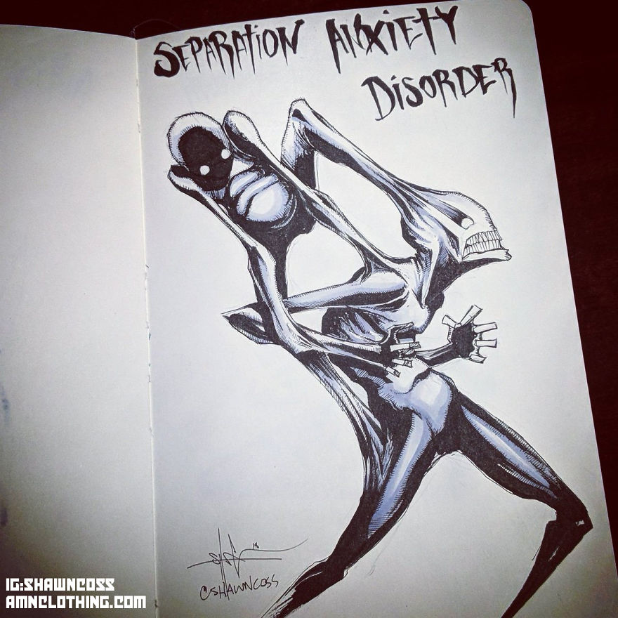 Illustration depicting separation anxiety disorder, visualizing mental illness to combat stigma.