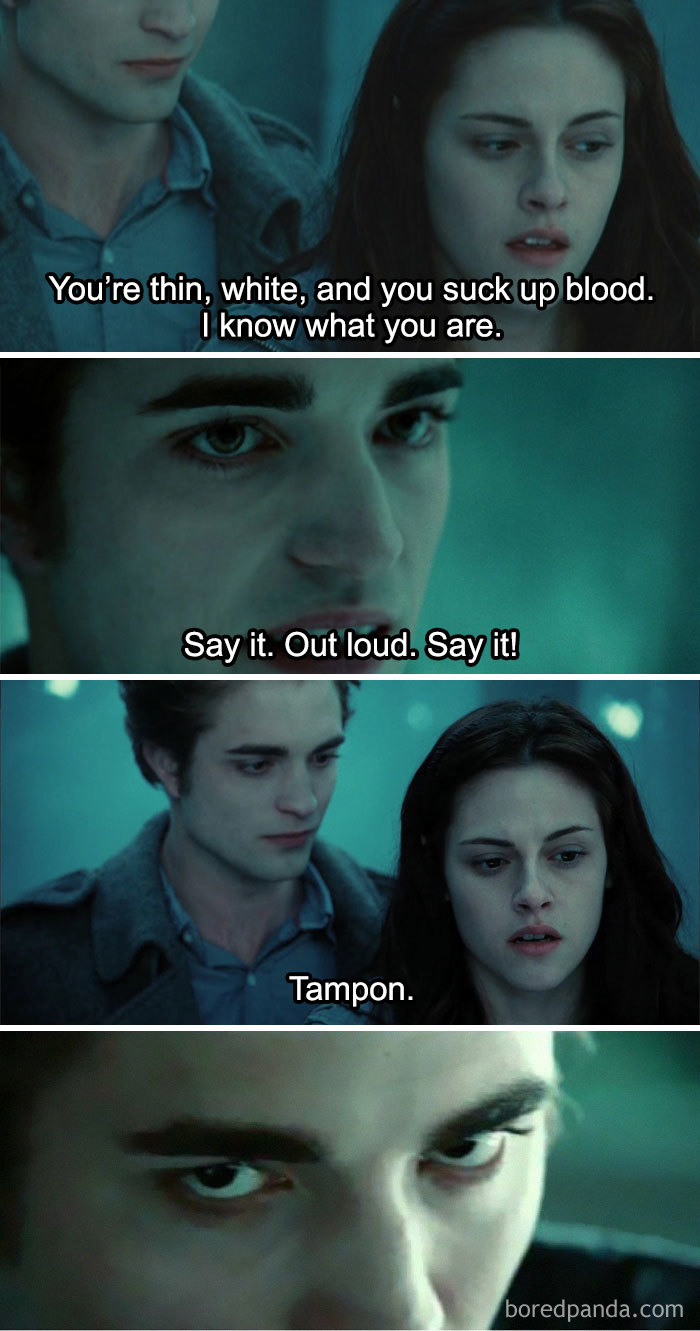 Couple in a humorous "When She's On Her Period" meme referencing vampires.