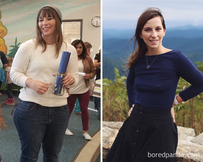 I Kept To My New Years Resolution This Year And Lost The Weight. I Got A Personal Trainer Who I Sadly Had To Leave Because We Moved Across The County. I Kept Her With Her Meal Plans And Found Ways To Keep Exercising. One Years Difference