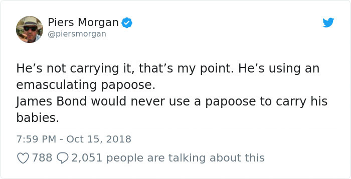 18 Best Responses To Piers Morgan Who Mocked Daniel Craig For Carrying His Baby In A 'Emasculating' Baby Carrier 18 Best Responses To Piers Morgan Who Mocked Daniel Craig For Carrying His Baby In A 'Emasculating' Baby Carrier