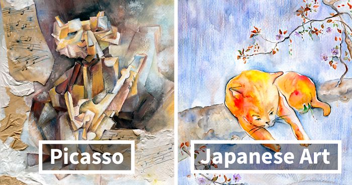 I Challenged Myself To Paint 12 Cats In Different Art Styles