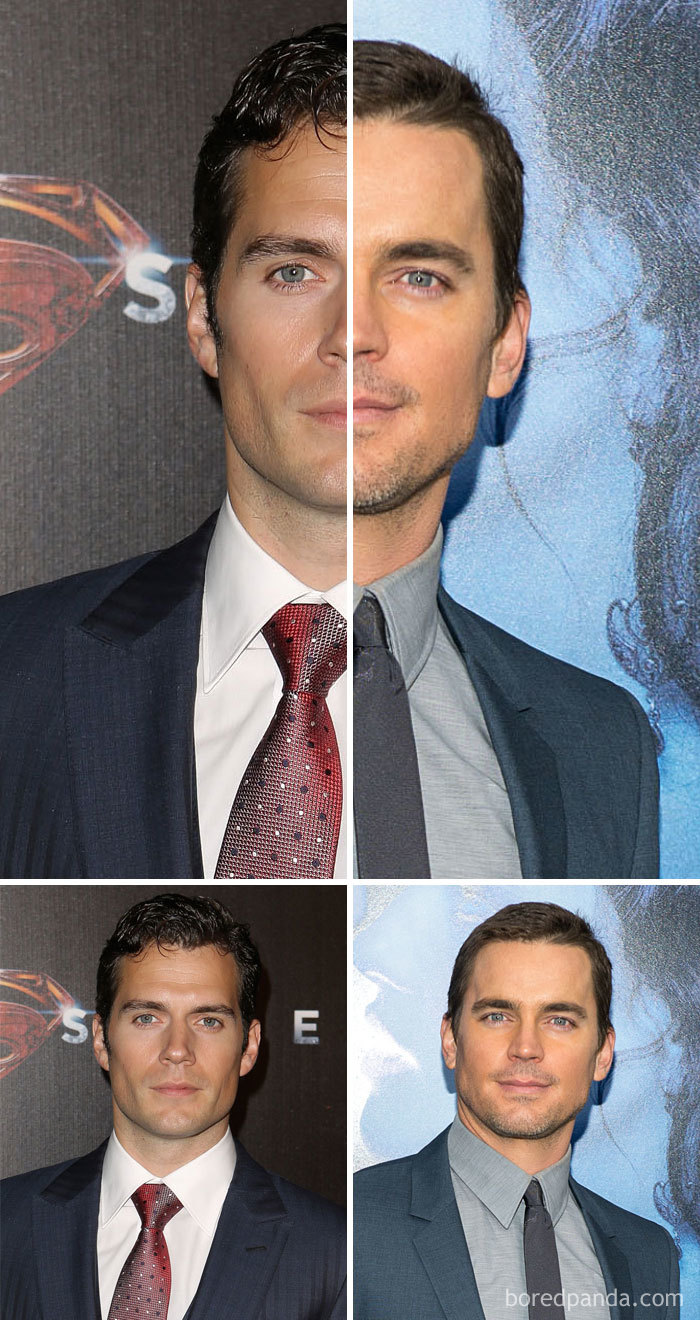 Side-by-side comparison of a celebrity and his lookalike stitched together for a double take effect. Side-by-side comparison of a celebrity and his lookalike stitched together for a double take effect.