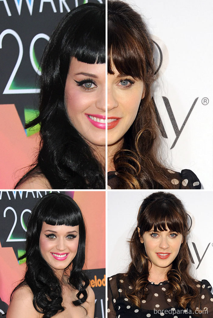 Split image of celebrity lookalikes showing side-by-side stitched faces that highlight striking resemblance and features. Split image of celebrity lookalikes showing side-by-side stitched faces that highlight striking resemblance and features.