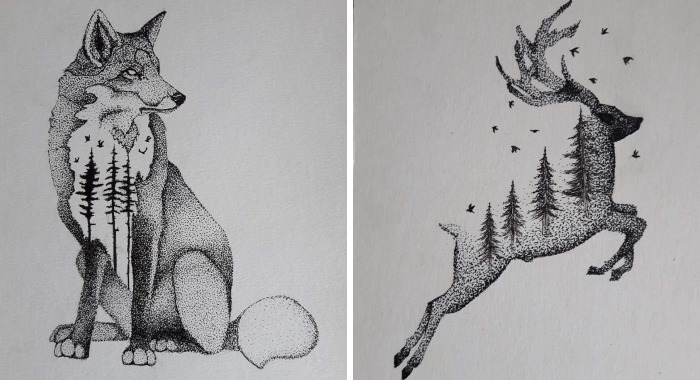 I Draw Wild Animals Using Dots And Double Exposure
