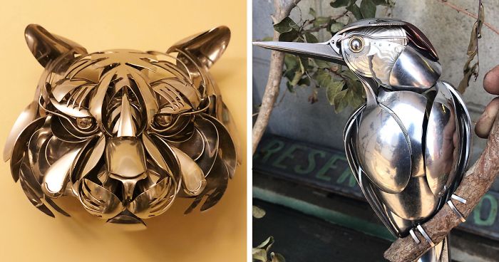 Artist Shapes Old Cutlery Into Magnificent Metal Sculptures Of Animals
