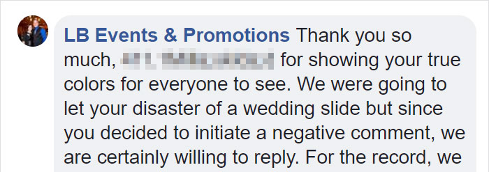 Bride Posts Rude Comment About Event Planning Company So They Reveal All The Details