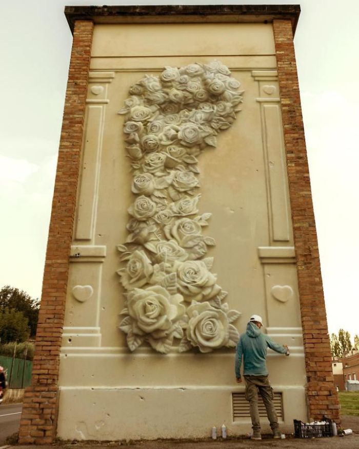 Artist Creates 'Huge' Flower Fist With Just Spray Paint