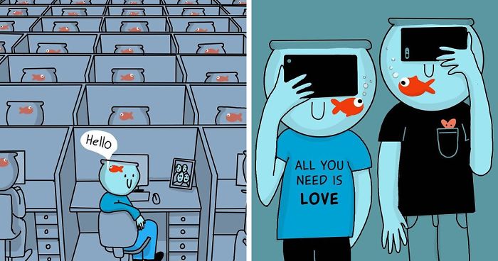 I Illustrate The Human Need For Connection With Original ‘Fishbowl Head’ Characters