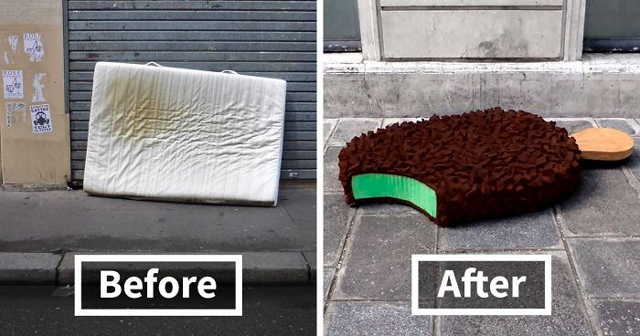 French Street Artist Takes Recycling To Another Level By Transforming Discarded Mattresses Into Delicious Food Sculptures