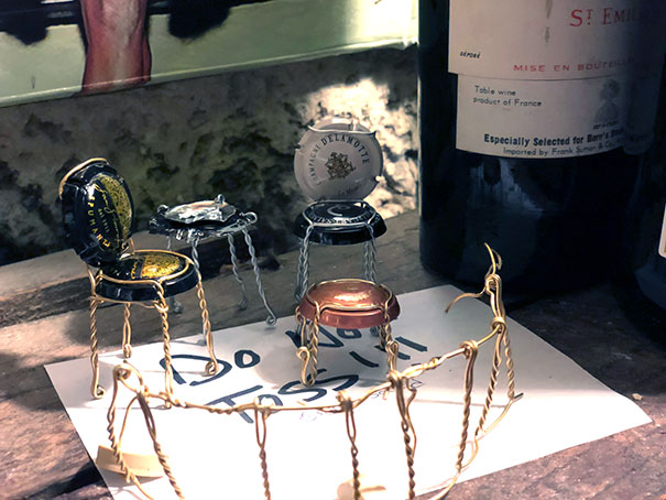 Me And My Coworkers Got Bored At Work So We Made A Tea Set Out Of Champagne Tops