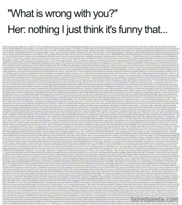 Text meme humorously illustrating married life with a long list under "it's funny that..." response.