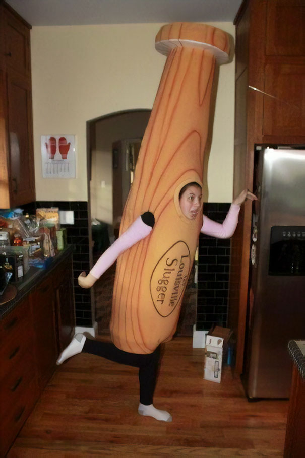 In 1st Grade My Dad Made Me A Baseball Bat Costume. Here I Am Wearing It A Few Years Later