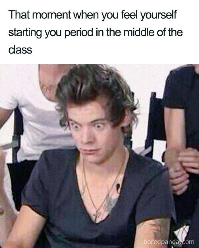 Person reacting to a meme about periods with a surprised expression.