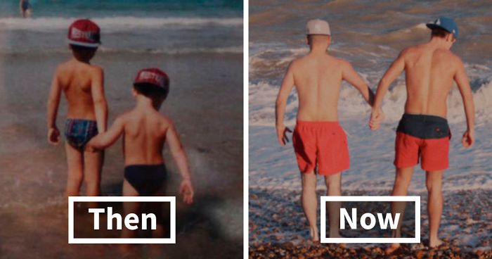 My Brother And I Recreated Childhood Photos As A Gift To Our Mom On Her 50th Birthday