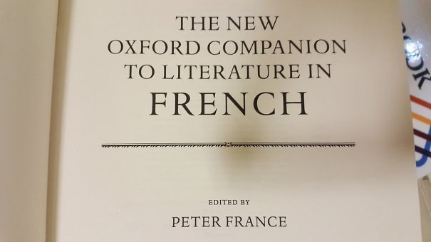 Title page of "The New Oxford Companion to Literature in French" edited by Peter France.