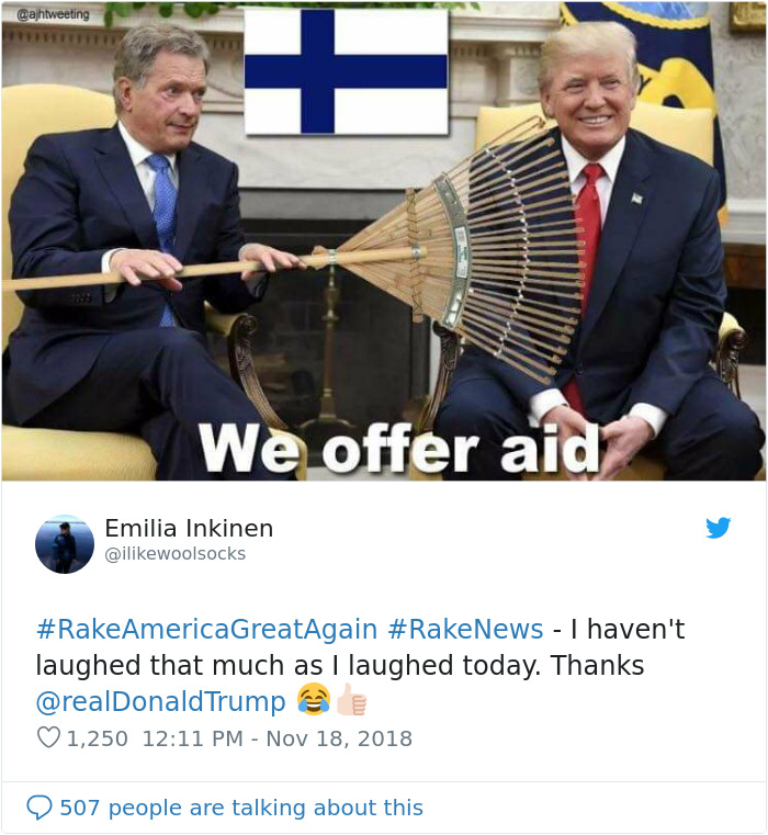 Finns-Troll-Trump-Raking-Leaves-Wildfire-Prevention